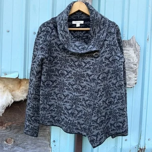 Ellen Tracy Size M Wool Blend Cowl Neck Cardigan Sweater Black & Gray Women Knit - Picture 1 of 11