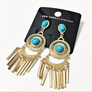 New York & Company Turquoise Fringe Boho Earrings - Picture 1 of 2