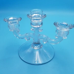 Vintage CAMBRIDGE Glass Art Deco Triple Light Candleholder Candelabra 5.5" Tall  - Picture 1 of 9