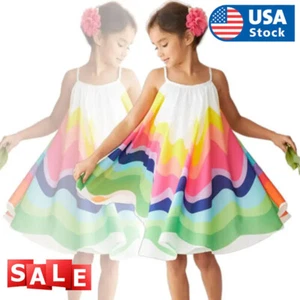 Kids Baby Girls Summer Tutu Dress Toddler Rainbow Strip Princess Party Dress - Picture 1 of 10