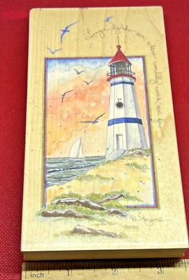 Estampillas Suceden LINGER BY THE SEA Sello de goma montado en madera D Faro Morgan Foto 1 de 4