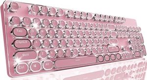 EWEADN Retro Wired Mechanical Keyboard – 104 Keys, Pink Switch, LED, Purple - Picture 1 of 15