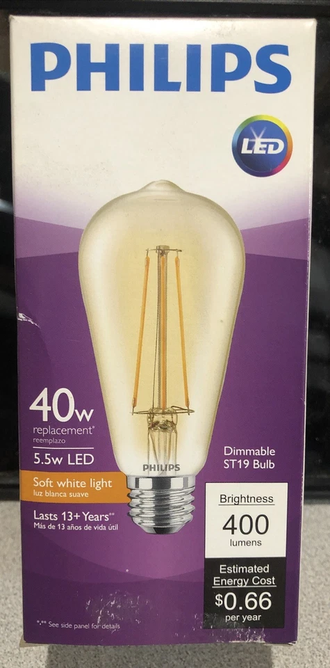 Philips LED 5.5W=40W ST19 Dimmable Vintage Amber Glass Edison light Bulb - Image 1 of 1