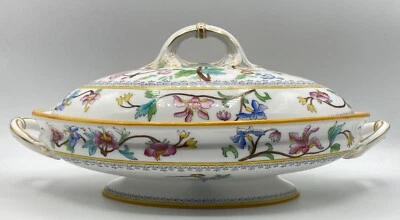 Antiguo cuenco vegetal Royal Worcester 1907 13,5" ovalado pintado a mano con patas con tapa Foto 1 de 4