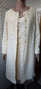 Vintage 50s ALICE EDWARDS Lace Suit Dress Cardigan Cotton Bust-36 Hips-38 Size14 - Picture 1 of 22