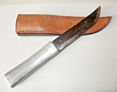 Cuchillo de caza vintage de 12 1/2" con punto de arrastre, hoja de carbono de 7,5", funda de cuero Foto 1 de 4