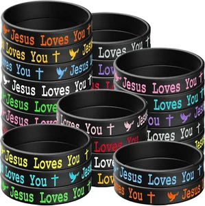 36 PCS Jesus Loves You Silicone Wristbands Colorful Rubber Bracelets Christian S - Picture 1 of 12