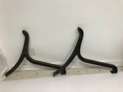 Vintage INDUSTRIAL CAST IRON LEGS bench ends pair black metal heavy solid rustic Cover