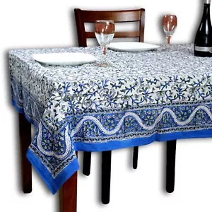Hand Block Print Floral Tablecloth for Square Tables Cotton Table Linen Beach... - Picture 1 of 4