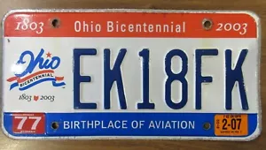 OHIO "1803 Ohio Bicentennial 2003" - LIC.PLATE EK18FK - BIRTHPLACE OF AVIATION - Picture 1 of 2