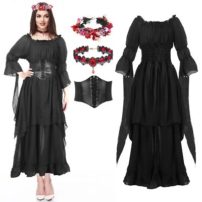 Vabean 4 Piezas Halloween Renacimiento Disfraz Mujer Medieval Vestido Cinch Talla 3XL Foto 1 de 4
