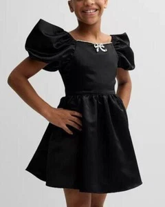 RARE EDITIONS Big Girl's 12 Black Satin Dress with Bow Trim NWT $70 - Picture 1 of 4