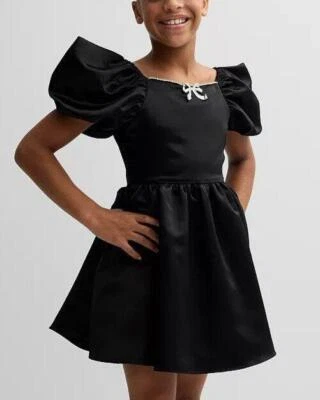 RARE EDITIONS Big Girl's 12 Black Satin Dress with Bow Trim NWT $70 - Image 1 of 4