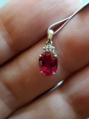 1.57 CTW LAB CREATED RUBY & DIAMOND 10KT SOLID WHITE GOLD PENDANT - Image 1 of 4