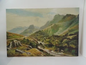 "Pintura réplica vintage de paisaje de vacas de río de lienzo al óleo oleográfico 30"" X 20""" - Imagen 1 de 8