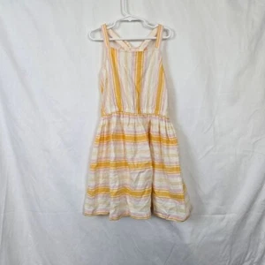 Carter's Girls White Pink Yellow Striped Sleeveless Bow Linen Summer Dress Sz 8 - Picture 1 of 7