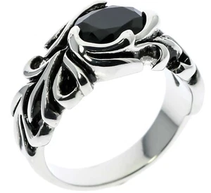 Celtic Knot Tribal Oval Cut Black Onyx Stainless Steel Men's Ring Size 9 T47 - Picture 1 of 3