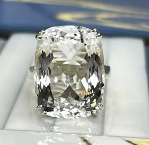 Natural Large Crystal Quartz Ring Solid Silver 16X21 MM Cushion Cut Women’s Ring - Picture 1 of 6