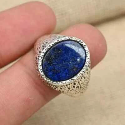 Anxiety Lapis Lazuli Gemstone Ring 925 Sterling Silver Men's Ring All Size  D68 - Image 1 of 4