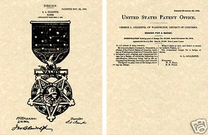 Medalla de Honor 1904 patente de EE. UU. impresión artística ¡¡¡LISTA PARA ENMARCAR!!! Insignia Valor Gillespie - Imagen 1 de 1