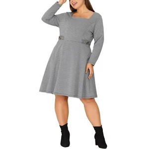 Agnes Orinda Plus Size Dress Women Elegant Vintage Long Sleeve Square Neck 4x - Picture 1 of 6