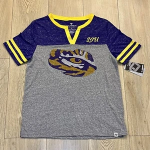 NEW Louisiana State LSU Tigers Colosseum SS V Neck Stripe Shirt Grey Women's M - Picture 1 of 6