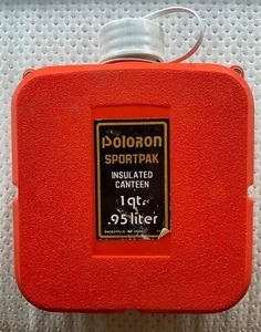 Vintage Poloron Sportpak Insulated Canteen 1 Qt Orange Water Camp Hike - Picture 1 of 4