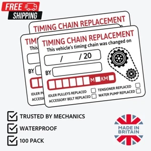 100x Timing Chain Replacement Stickers 75x52mm | Cam Chain Service MOT Reminder - Picture 1 of 1