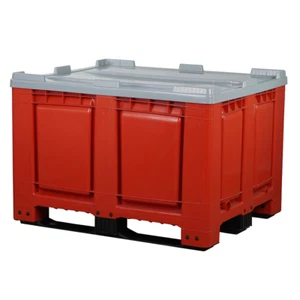 Palettenbox mit Deckel Großbehälter 1200x1000x790mm 3 Kufen in rot - Bild 1 von 9