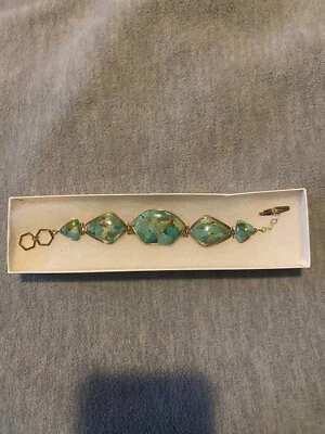Pulsera turquesa genuina para mujer con baño de latón Foto 1 de 4