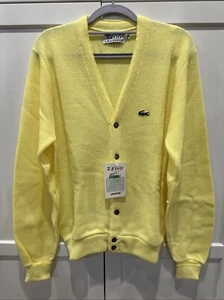 Izod Lacoste Vintage Cardigan Sweater Men MEDIUM Yellow Orlon Acrylic Union USA - Picture 1 of 6