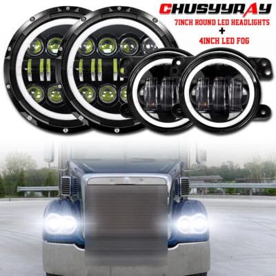 7-дюймовые светодиодные фары и противотуманные фары 4 дюйма для Freightliner Coronado 2001-2016 - Изображение 1 из 4