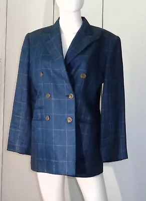 BLAZER AZUL VINTAGE RALPH LAUREN PARA MUJER LINO VENTANA PATRÓN - ¡TALLA 6! Foto 1 de 4