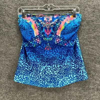 Venus Tankini Top Women 8 Blue Animal Print Push Up Strapless Built In Bra - Image 1 of 4