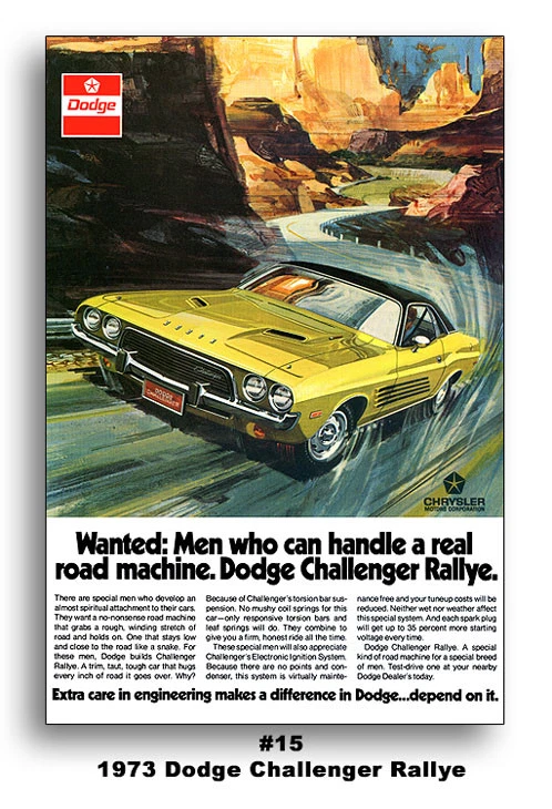 13x19 1973 Dodge Challenger Rallye Ad Brochure Poster Art R/T 383 440 426 HEMI - Изображение 1 из 1