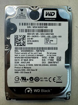 DELL 9CRYX WD3200BEKX-75B7WT0 771692 320GB 7.2K RPM 16MB Cache 3Gb/s SATA2.5"HDD - Image 1 of 3