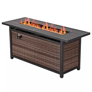 56'' Gas Fire Pit Table Outdoor Rattan Propane Fireplace 50000BTU Firepits - Picture 1 of 8