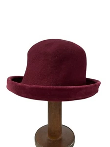 Vintage Maroon Red Fedora Wool 1960's Made in USA Women's Brimmed Bucket Hat - Picture 1 of 4