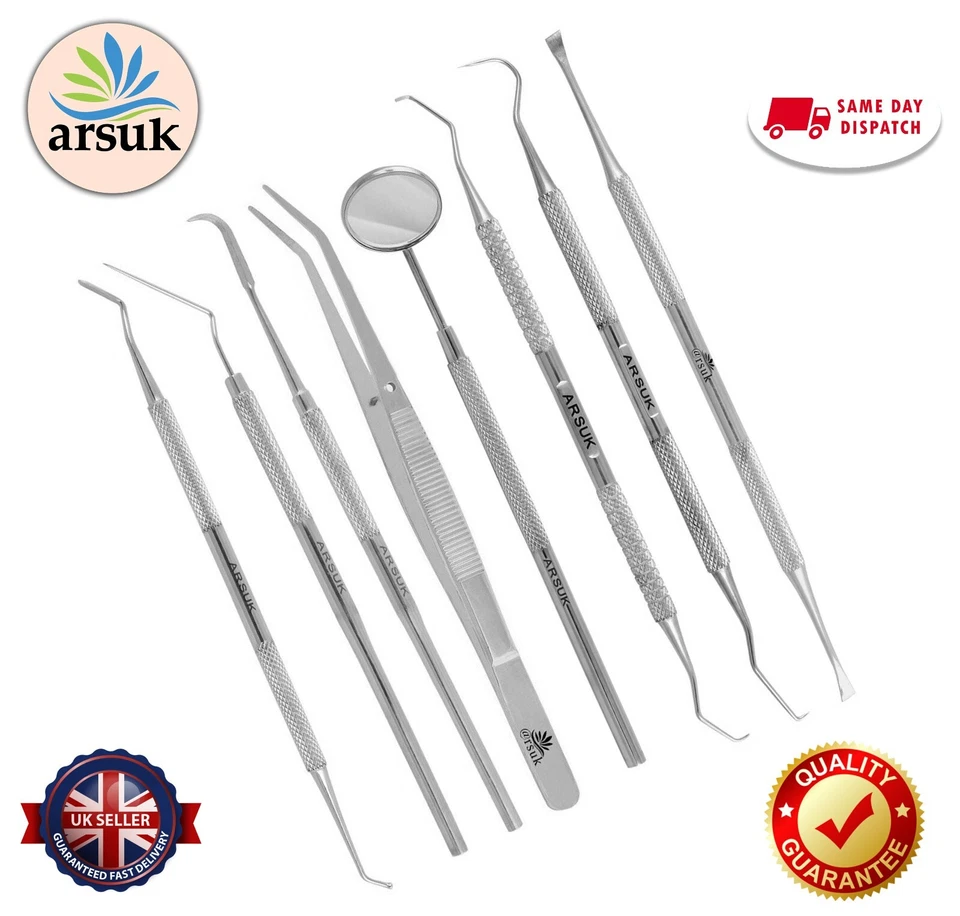 ARSUK Dental Teeth Cleaning Kit Tartar Scraper Pick & Plaque Remover Tools 8pcs