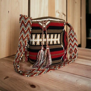 Wayuu Mochila Colombian Bag Large boho drawstring tassel colorful celeb fav (E) - Picture 1 of 10