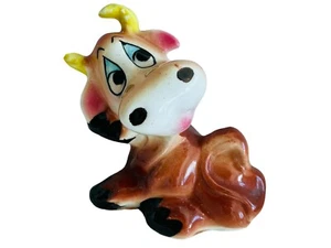 Vintage KITSCH Decor Anthropomorphic Ceramic Cow 2.5" Salt/Pepper Shaker Japan - Picture 1 of 7