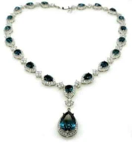 20CT Pear Cut Lab Created Blue Topaz Tennis Necklace 14k White Gold Finish - Picture 1 of 3
