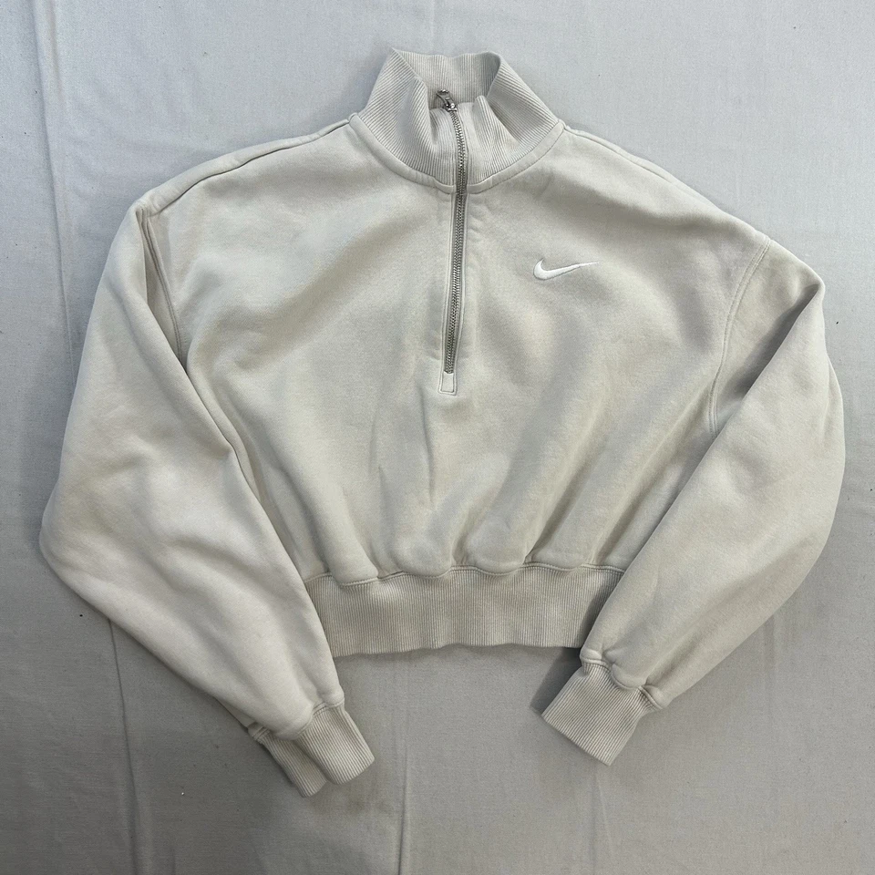 Sudadera Nike Mujer Pequeña Beige Polar Recortada Cuello Redondo Swoosh Foto 1 de 4
