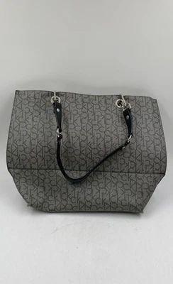Calvin Klein Womens Gray Signature Print Double Handle Tote Purse - Image 1 of 4