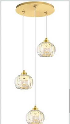 Lámpara colgante de bola de cristal con luz LED dorada de 3 luces 15W Foto 1 de 4