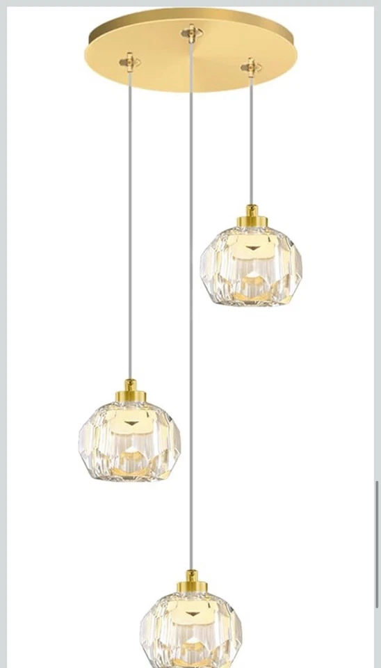 Lámpara colgante de bola de cristal con luz LED dorada de 3 luces 15W Foto 1 de 4