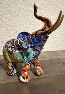 Graffiti Colorful Painting Elephant Sculpture Figurine Art Elephant Statue Resin - Picture 1 of 10