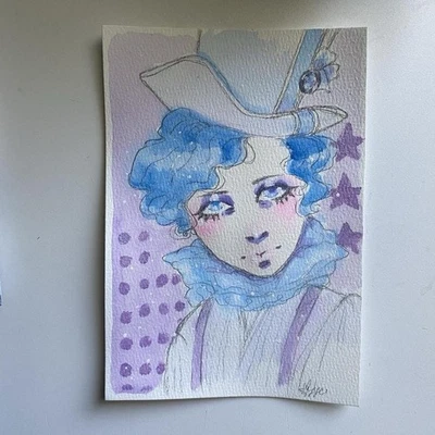 Celestial Circus Victorian Ringmaster Fantasy Painting On 5x6 Watercolor Paper - Image 1 of 4