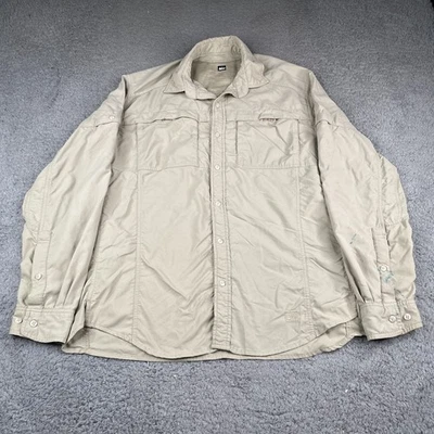 REI Sahara Shirt Mens Medium Beige Vented Nylon Stretch Button Up Long Sleeve - Image 1 of 4