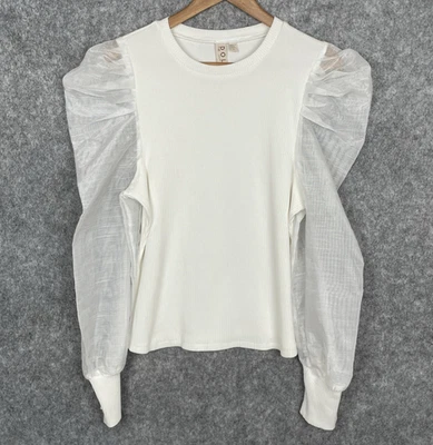 Top acanalado manga abullonada transparente Anthropologie Dolan para mujer XL hada elástico fiesta Foto 1 de 4